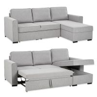 Divaanivuodesohvassa on divaaniosan alla tilava vuodevaatelaatikko.