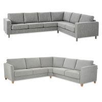 Ylempi sohva 3K2, eli kolme istuinpaikkaa-kulma-kaksi istuinpaikkaa ja alempi sohva 2K2, eli kaksi istuinpaikkaa-kulma-kaksi istuinpaikkaa.