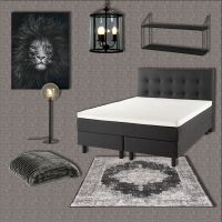 Makuuhuoneen musta sisustus syntyy yksityiskohdista.